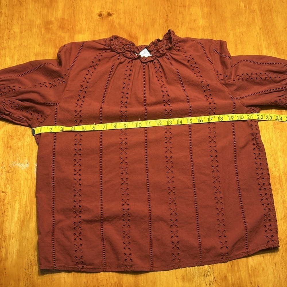 Universal Thread Cottagecore Prairie Rust Cotton Eyelet Ruffle Puff Sleeve Top - Picture 5 of 8